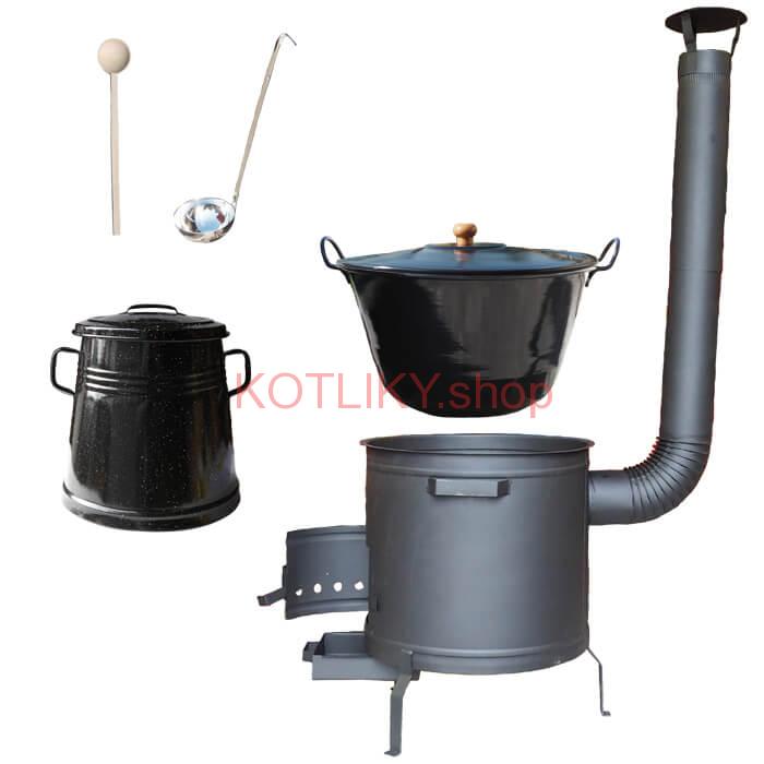Smaltovaný kotol 70 L + žiaruvzdorná kotlina 53 cm PLUS 600 + Nádoba na masť 10 L