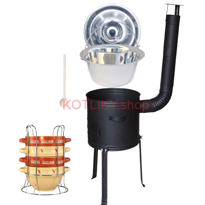 Nerezový kotlík 22 L (0,8 mm) INOX + misky na guláš 4 ks + žiaruvzdorná kotlina 42 PLUS 700