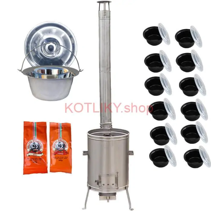 Nerezový kotlík 22 L (0,8 mm) INOX + nerezová kotlina 42 cm LUX + misky 12 ks + 2 x korenie na guláš 100 g