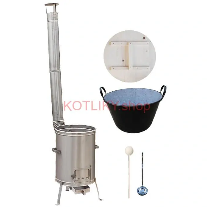 Zabíjačkový smaltovaný kotol 100 L + nerezová kotlina (1,5 mm) 60 cm LUX + vareška a naberačka