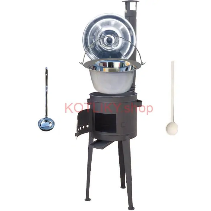 Nerezový kotlík 22 L (0,8 mm) + vysoká žiaruvzdorná kotlina (2,0 mm) HODO 42 cm PLUS 600 + vareška + naberačka