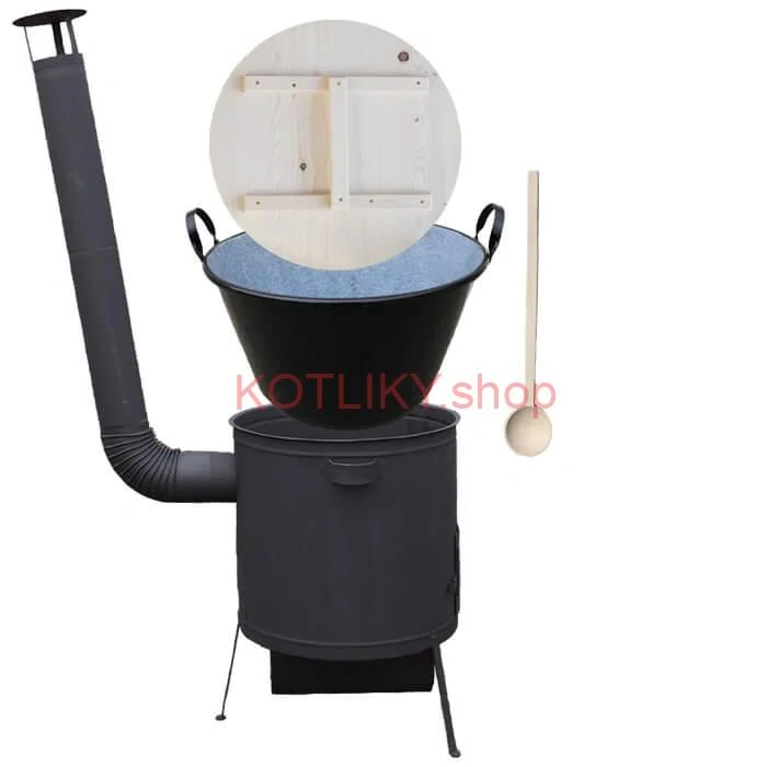 Zabíjačkový smaltovaný kotol 100 L, žiaruvzdorná kotlina 42 PLUS 600 4 MM, drevená pokrievka + vareška
