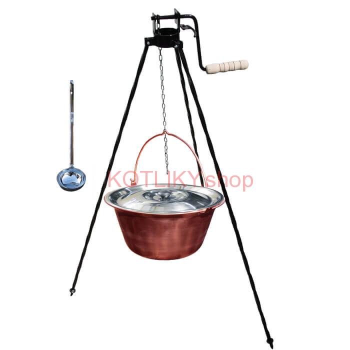 Medený kotlík 30 L (1,2 mm) + pokrievka + stojan s kladkou VAR