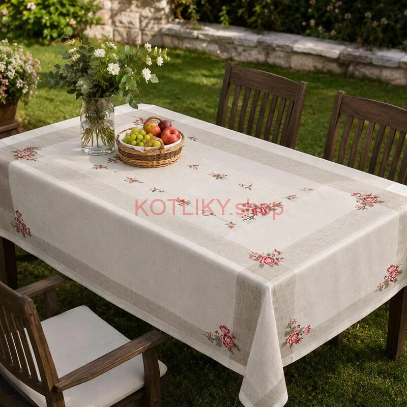 Hrubší textilný obrus Ruže Provence 130 × 180 cm