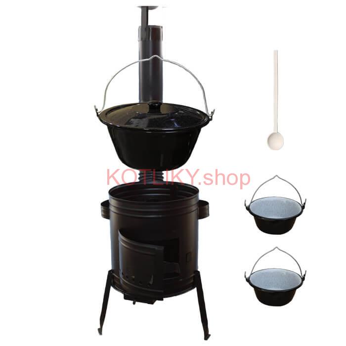 Smaltovaný kotlík 10 L (1,2 mm) + kovová kotlina 31 CLASSIC (KOV) + 2 smaltované servírovacie kotlíky 0,8 L