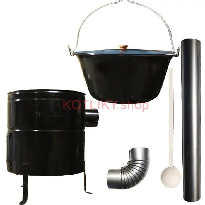 Smaltovaný kotlík 50 L (1,2 mm) + kovová kotlina 53 CLASSIC (KOV) + dymovod Max Party