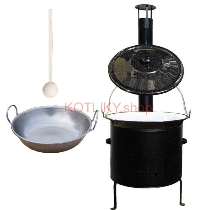 Smaltovaný kotlík 13 L (1,2 mm) + železná grilovacia panica s uškami GRILL PARTY