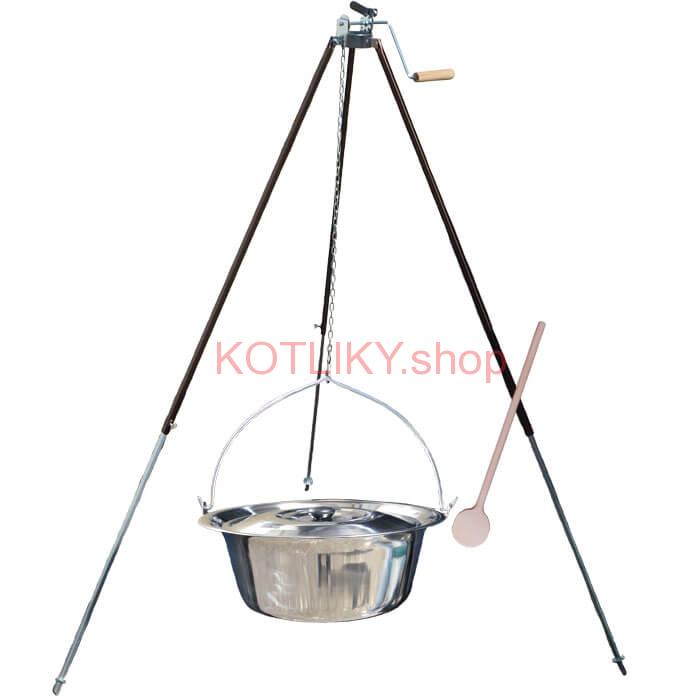 Antikorový kotlík 30 L (1,2 mm) + teleskopická trojnožka s poistnou kladkou + pokrievka