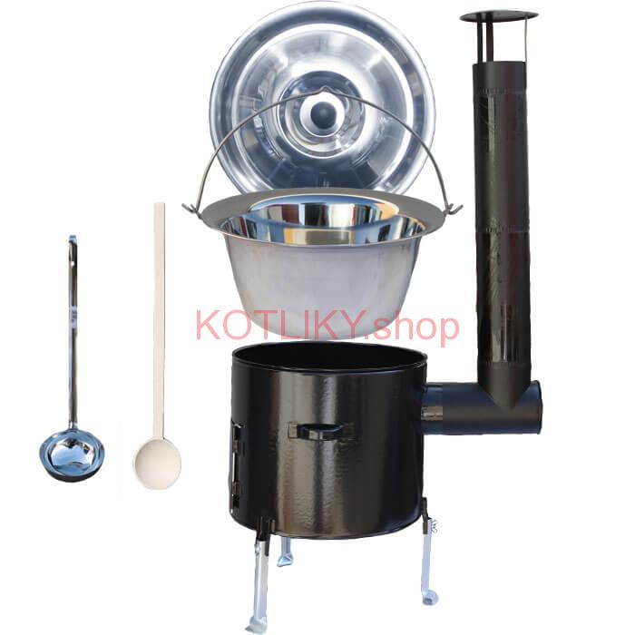 Antikorový kotlík 15 L (1,2 mm) + smaltovaná kotlina 36 cm + vareška a naberačka Easy party