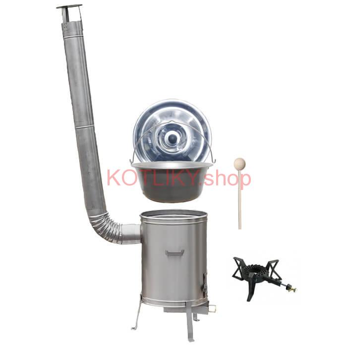 Nerezový kotlík 20 L (1,5 mm) + nerezová kotlina 42 cm + liatinový horák 7 kW, vareška LUX