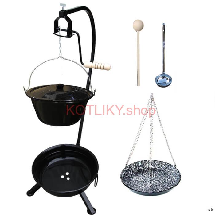 Smaltovaný kotlík 10 L (1,2 mm) + smaltovaná panvica + prenosné ohnisko