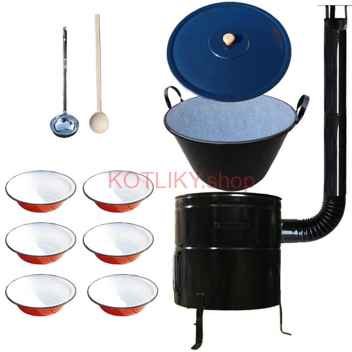 Smaltovaný kotol 60 L + smaltované taniere 6 ks BIG PARTY