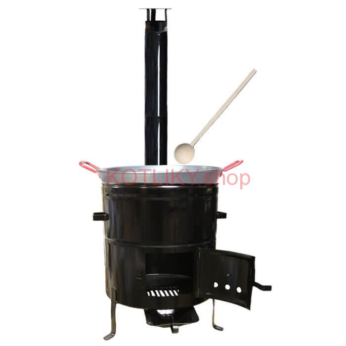 Paella panvica WOK 55 cm + kovová kotlina 53 cm a vareška