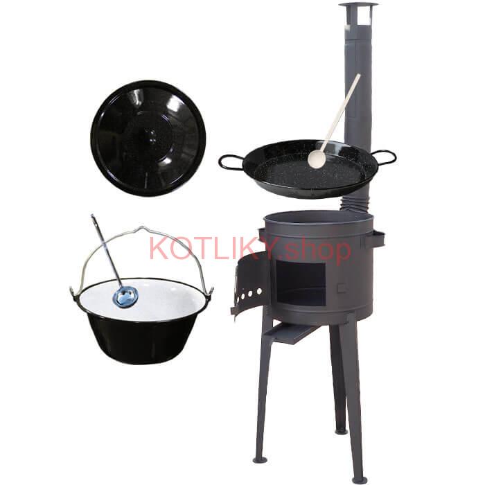Smaltovaný kotlík 20 L (1,2 mm) + Paella smaltovaná panvica 46 cm + žiaruvzdorná vysoká kotlina 42 PLUS 600