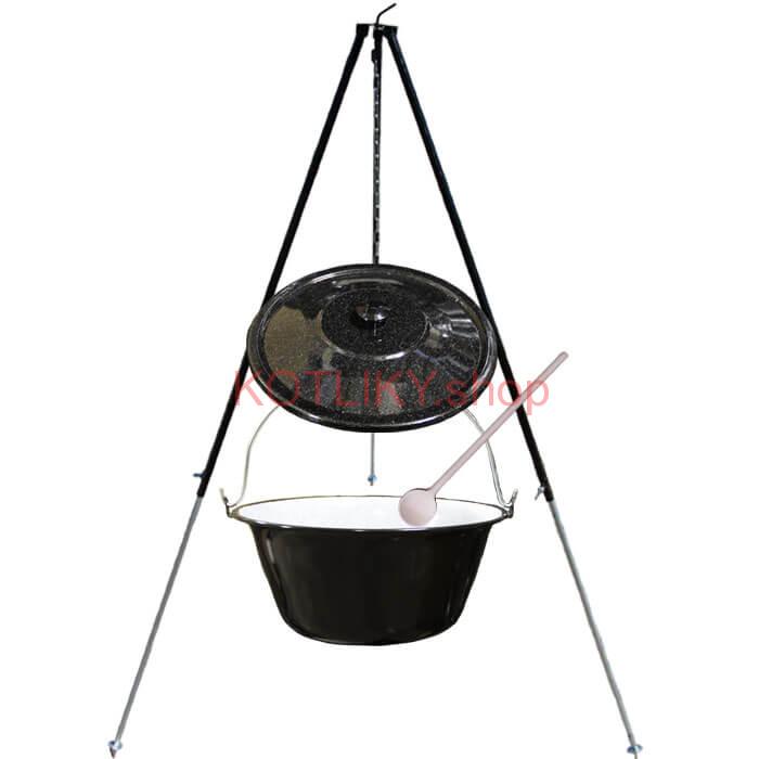 Smaltovaný kotlík 30 L + pokrievka + teleskopická trojnožka 1,7 m