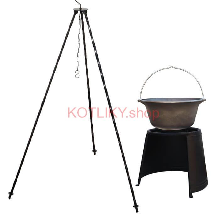 Liatinový kotlík 10,8 L + chránič plameňa 37 cm + trojnožka 1,2 m