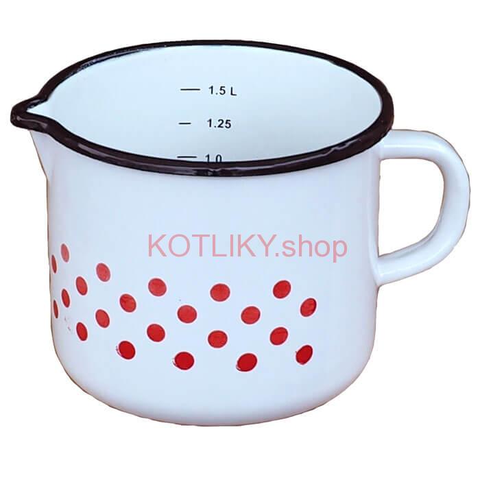 Smaltovaný hrnček s výlevkou 1,5 L - bodkovaný