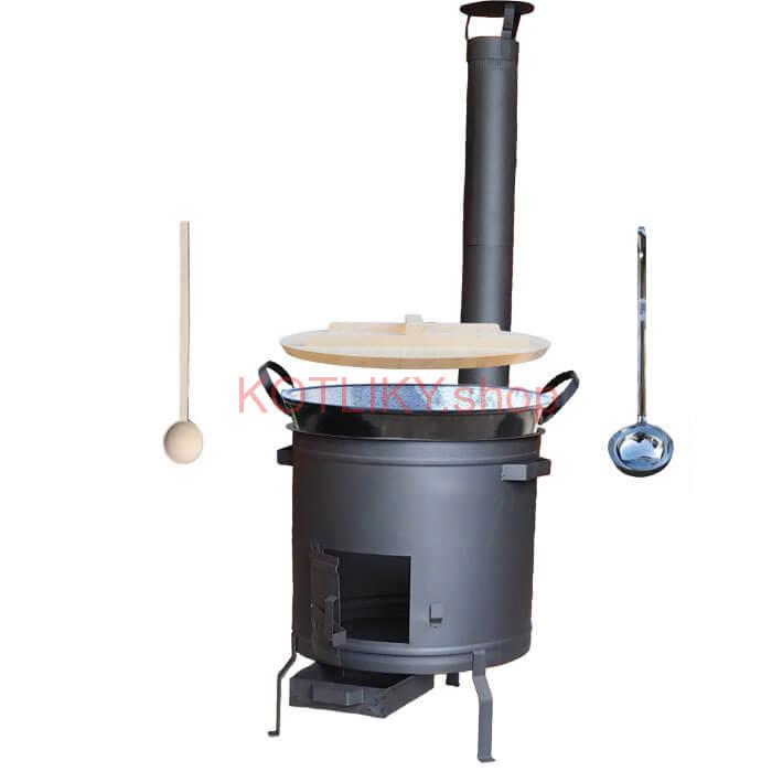 Smaltovaný kotol 100 L + žiaruvzdorná kotlina 60 cm PLUS 600 + vareška a naberačka BIG PARTY