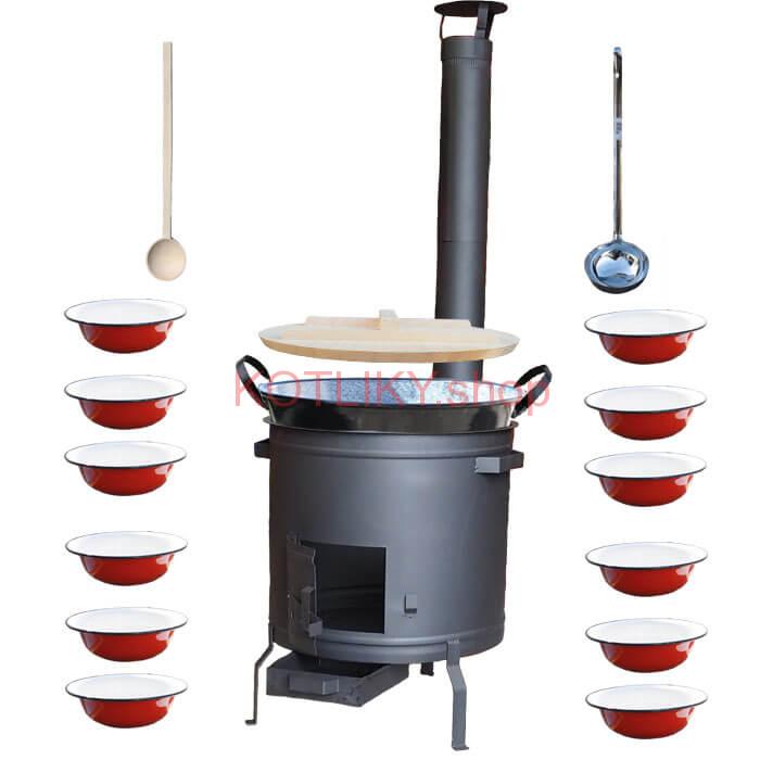 Smaltovaný kotol 100 L + smaltované taniere + vareška a naberačka PLUS 600 PLUS 600