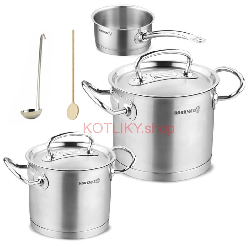 Sada nerezových hrncov s pokrievkou + rajnica 2 + 1 ks 5 L, 9 L, 1,5 L