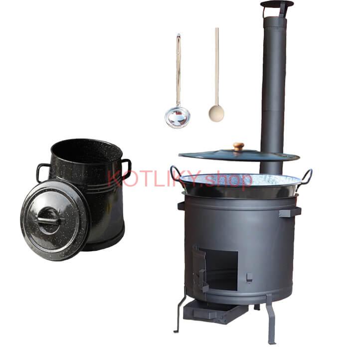 Smaltovaný kotol 60 L + žiaruvzdorná kotlina 53 cm PLUS 600 + Nádoba na masť 10 L