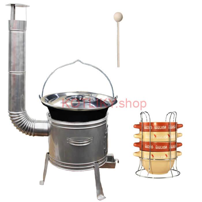Smaltovaný kotlík 22 L (1,2 mm) + misky na guláš 4 ks + nerezová kotlina 42 cm TOPLUX