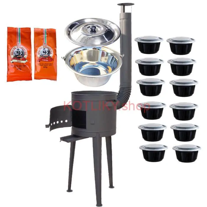 Nerezový kotlík 22 L (0,8 mm) INOX + vysoká žiaruvzdorná  kotlina 42 cm PLUS 600 + misky 12 ks + 2 x korenie na guláš 100 g