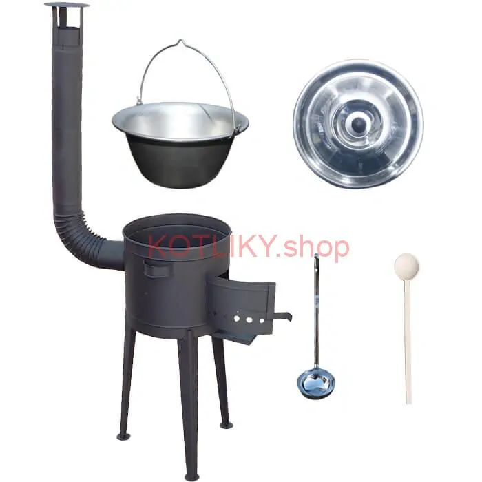 Nerezový kotlík 20 L (1,5 mm) + vysoká žiaruvzdorná kotlina (2,0 mm) HODO 42 cm PLUS 600 + vareška + naberačka