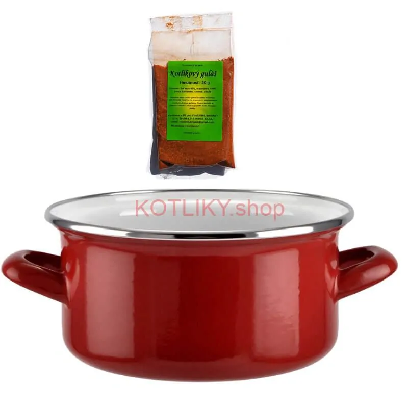 Smaltovaný kastról s pokrievkou 3 L červený + pikantná zmes korenia 50 g Kotlíkový guláš