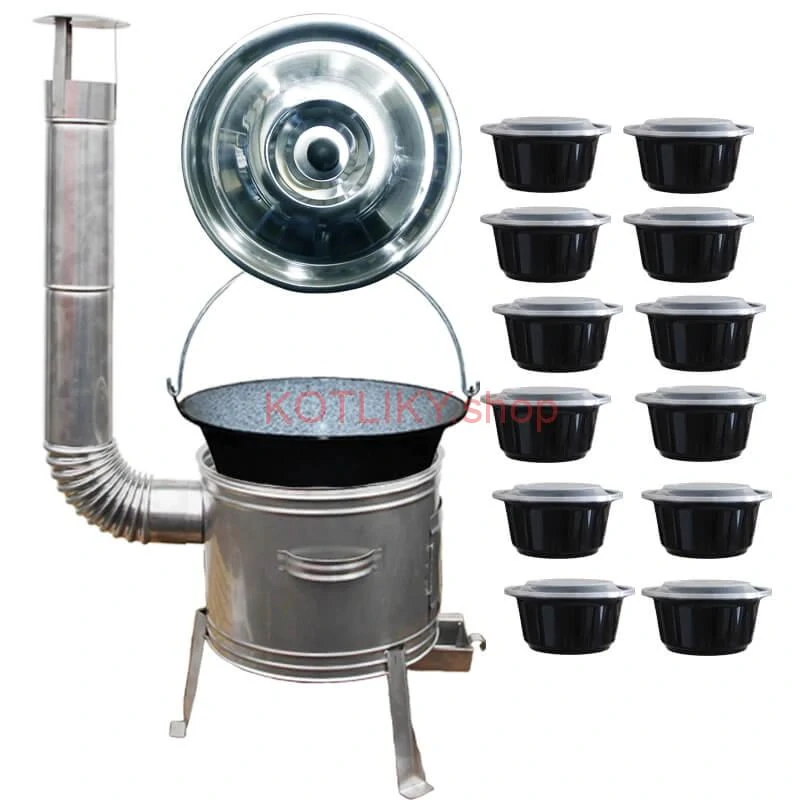 Smaltovaný kotlík 22 L + Nerezová kotlina 42 INOX + misky 12 ks