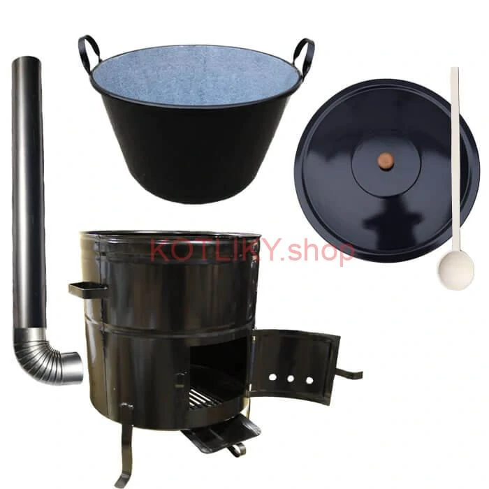 Zabíjačkový smaltovaný kotol 70 L + kovová kotlina 56 cm + dymovod