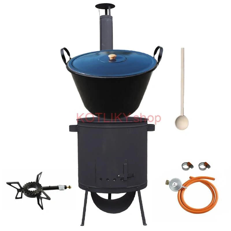 Smaltovaný kotol 60 L na zabíjačku + žiaruvzdorná kotlina 53 PLUS 600 4 MM + horák 7,5 kW + vareška