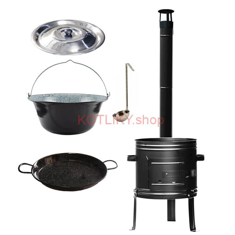 Smaltovaný kotlík 25 L + kovová kotlina + smaltovaná panvica 46 cm Paella
