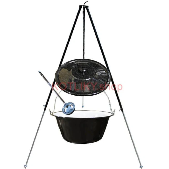 Smaltovaný kotlík 30 L + pokrievka + teleskopická trojnožka 1,40 m