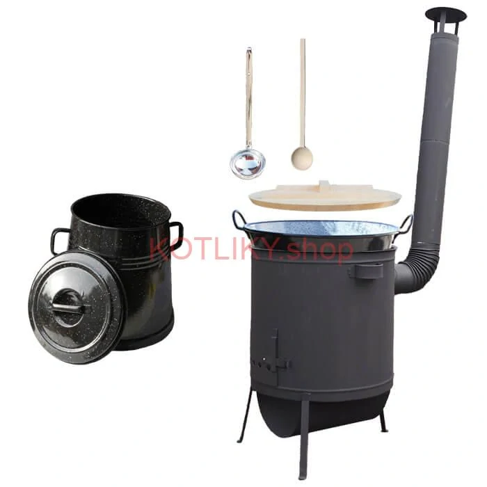 Smaltovaný kotol 100 L + žiaruvzdorná kotlina 42 PLUS 600 4 MM + Nádoba na masť 10 L