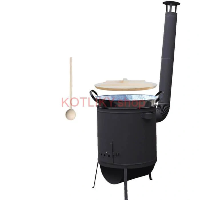 Zabíjačkový smaltovaný kotol 100 L, žiaruvzdorná kotlina 42 PLUS 600 4 MM, drevená pokrievka + vareška