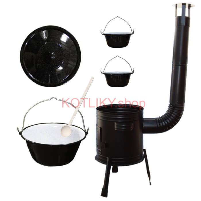Smaltovaný kotlík 10 L (1,2 mm) + kovová kotlina 31 CLASSIC (KOV) + 2 smaltované servírovacie kotlíky 0,8 L