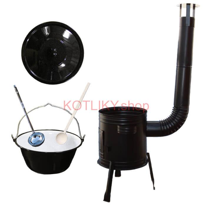 Smaltovaný kotlík 16 L (1,2 mm) + kovová kotlina 39 CLASSIC (KOV) + vareška a naberačka Easy party