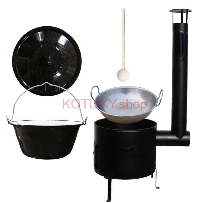 Smaltovaný kotlík 13 L (1,2 mm) + železná grilovacia panica s uškami GRILL PARTY
