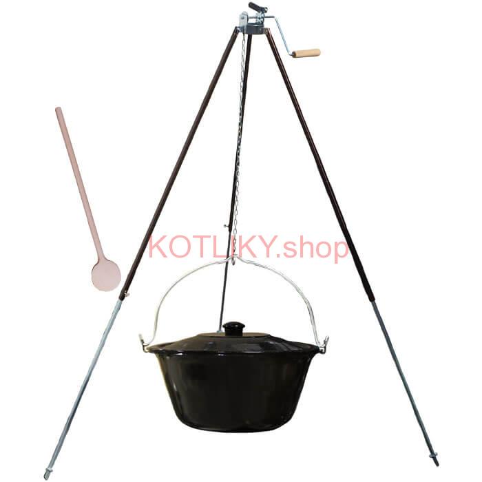 Smaltovaný kotlík 20 L (1,2 mm) + teleskopická trojnožka s poistnou kladkou + pokrievka