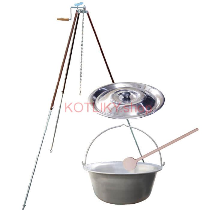 Nerezový kotlík 30 L (1,5 mm) + teleskopická trojnožka s poistnou kladkou + pokrievka