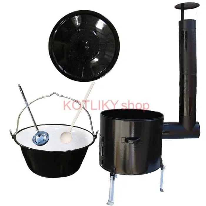 Smaltovaný kotlík 25 L (1,2 mm) + smaltovaná kotlina 42 cm + vareška a naberačka Easy party