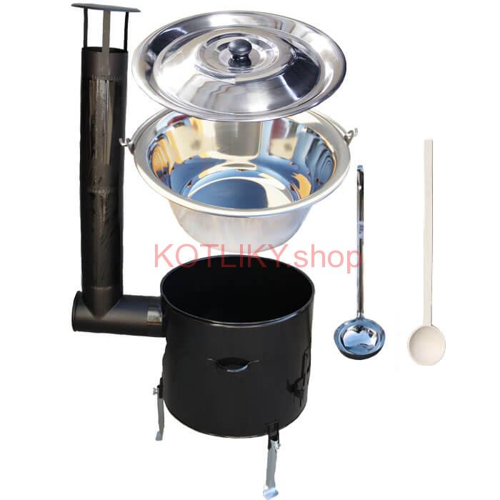 Antikorový kotlík 10 L (0,8 mm) + smaltovaná kotlina 31 cm + vareška a naberačka Easy party