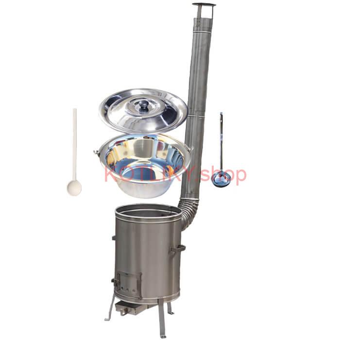 Antikorový kotlík 10 L (0,8 mm) + nerezová kotlina 36 cm + vareška a naberačka LUX