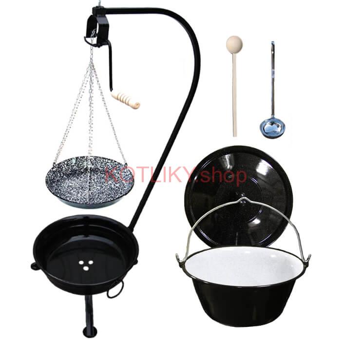 Smaltovaný kotlík 10 L (1,2 mm) + smaltovaná panvica + prenosné ohnisko