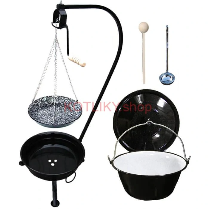 Smaltovaný kotlík 13 L (1,2 mm) + smaltovaná panvica + prenosné ohnisko