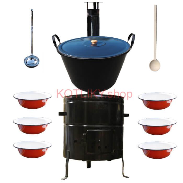 Smaltovaný kotol 70 L + smaltované taniere 6 ks BIG PARTY