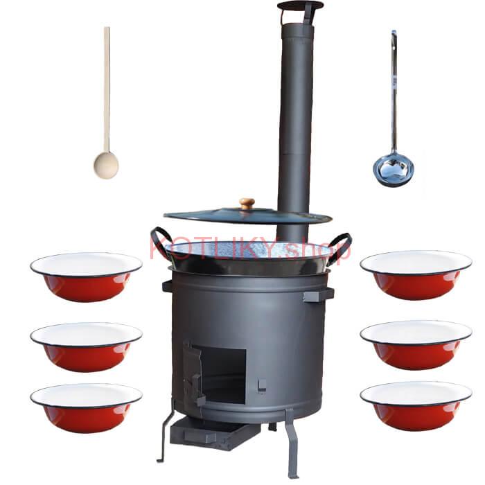 Smaltovaný kotol 70 L + smaltované taniere 6 ks PLUS 600