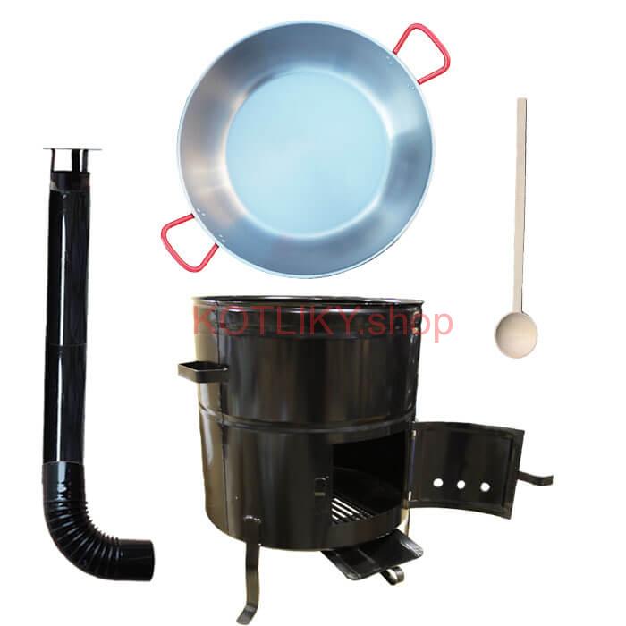 Paella panvica WOK 55 cm + kovová kotlina 53 cm a vareška