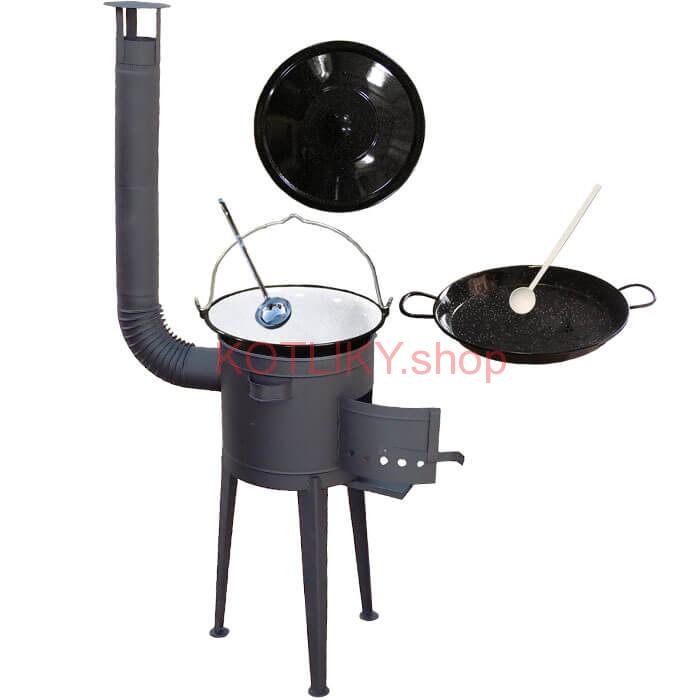 Smaltovaný kotlík 20 L (1,2 mm) + Paella smaltovaná panvica 46 cm + žiaruvzdorná vysoká kotlina 42 PLUS 600